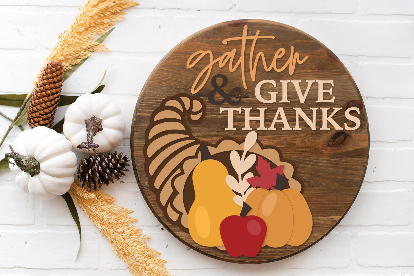 Gather and give thanks cornucopia sign