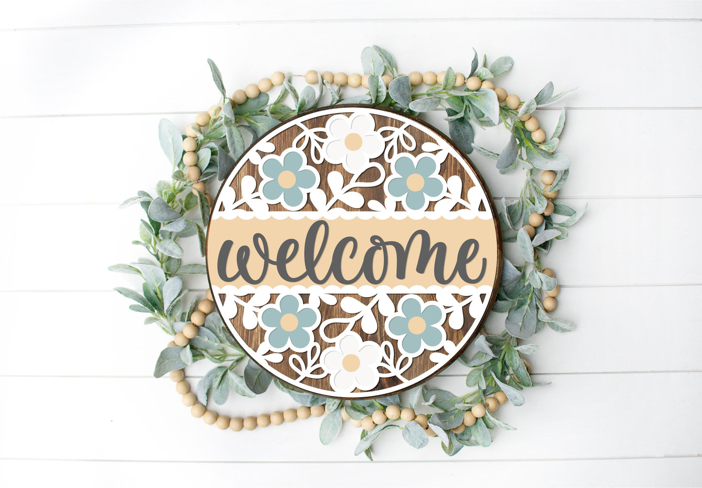 Floral Welcome daisy door sign