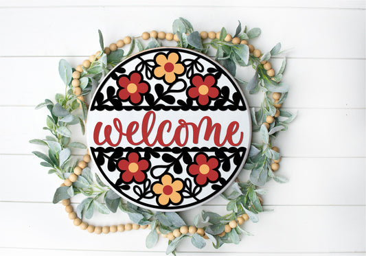 Floral Welcome daisy door sign