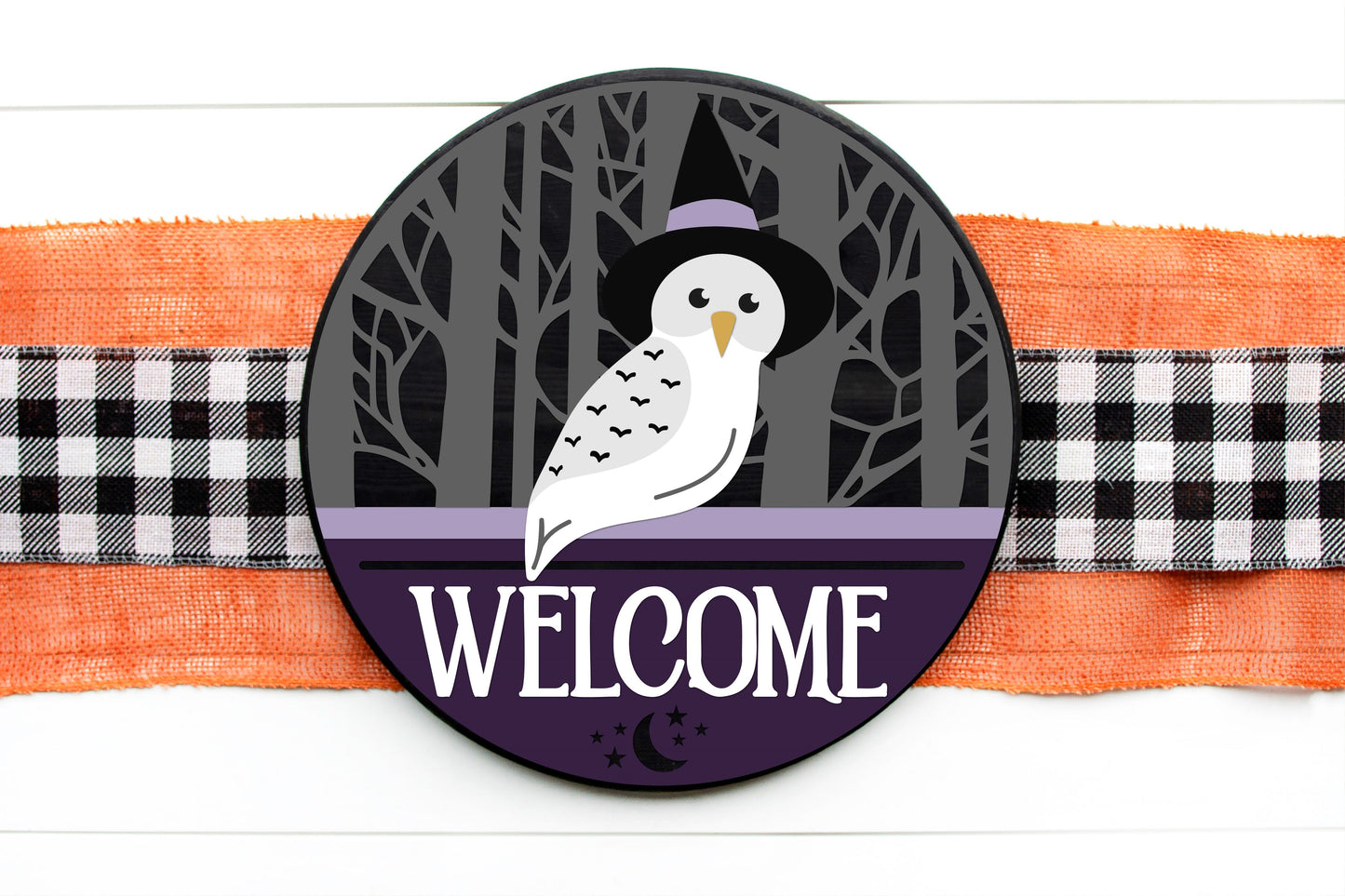 Witch owl Halloween door sign