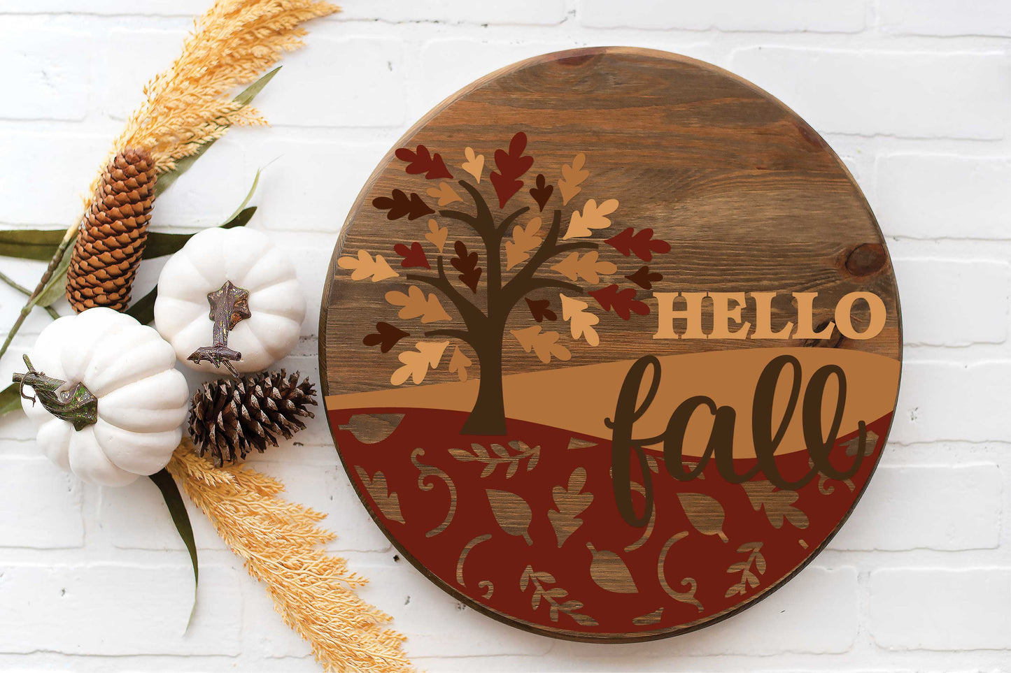Hello Fall tree with leaves door sign