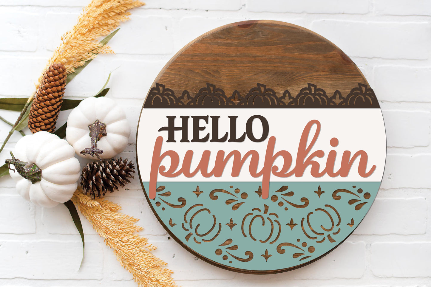 Hello Pumpkin elegant fall door sign