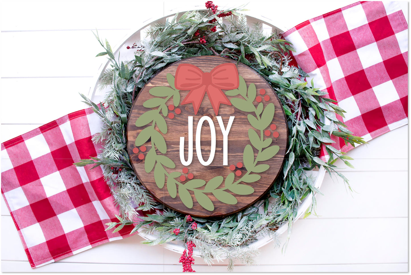 Joy wreath Christmas door sign