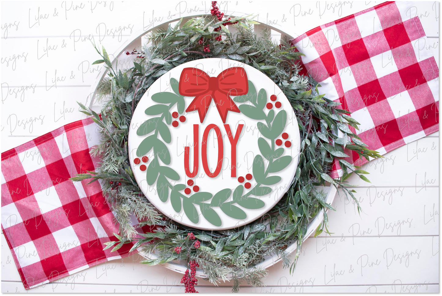 Joy wreath Christmas door sign