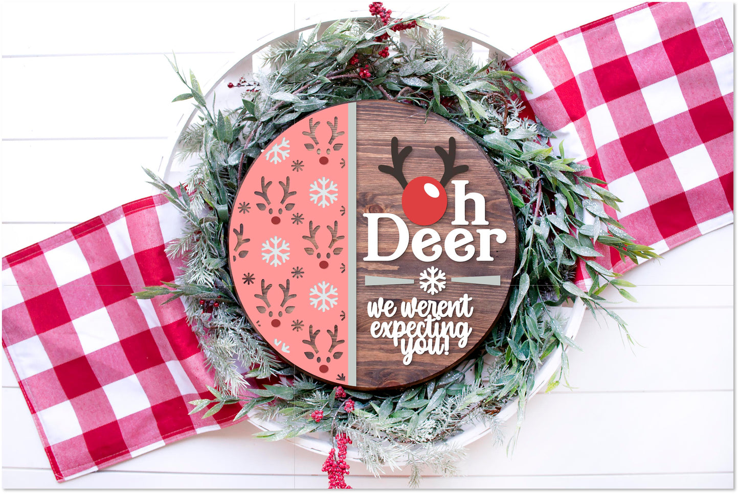 Oh deer Red nose reindeer Christmas door sign