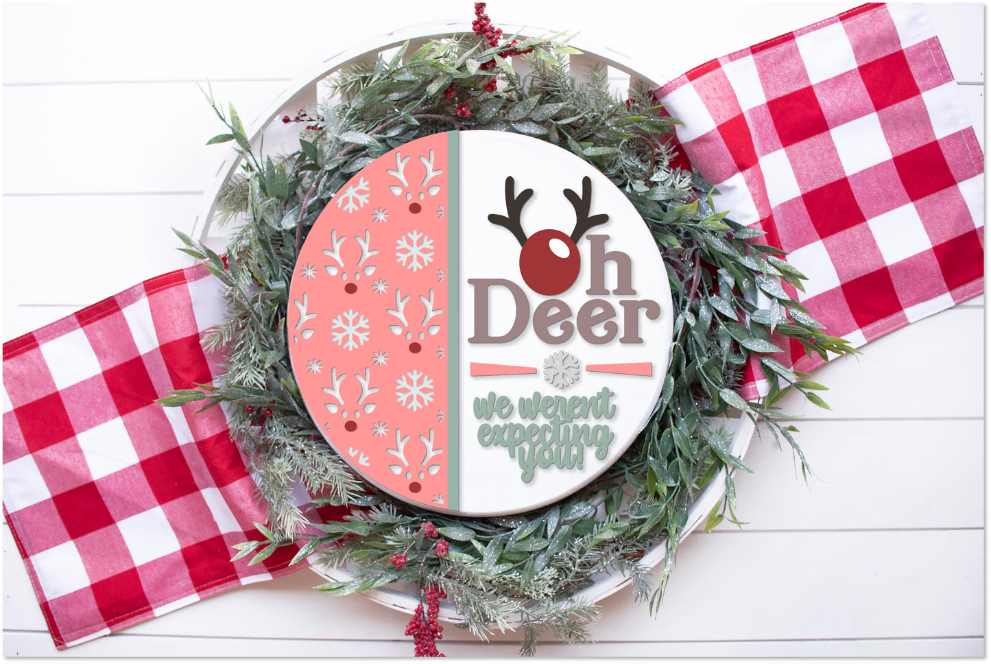 Oh deer Red nose reindeer Christmas door sign
