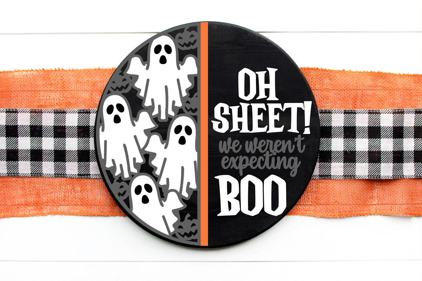 Ghost and pumpkin sarcastic Halloween door sign