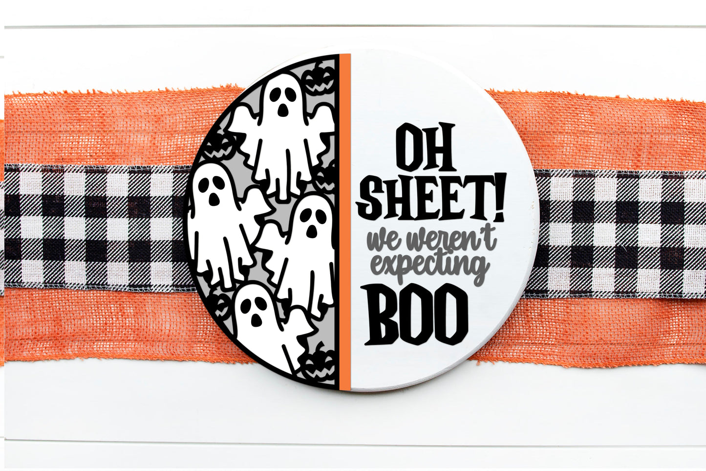 Ghost and pumpkin sarcastic Halloween door sign