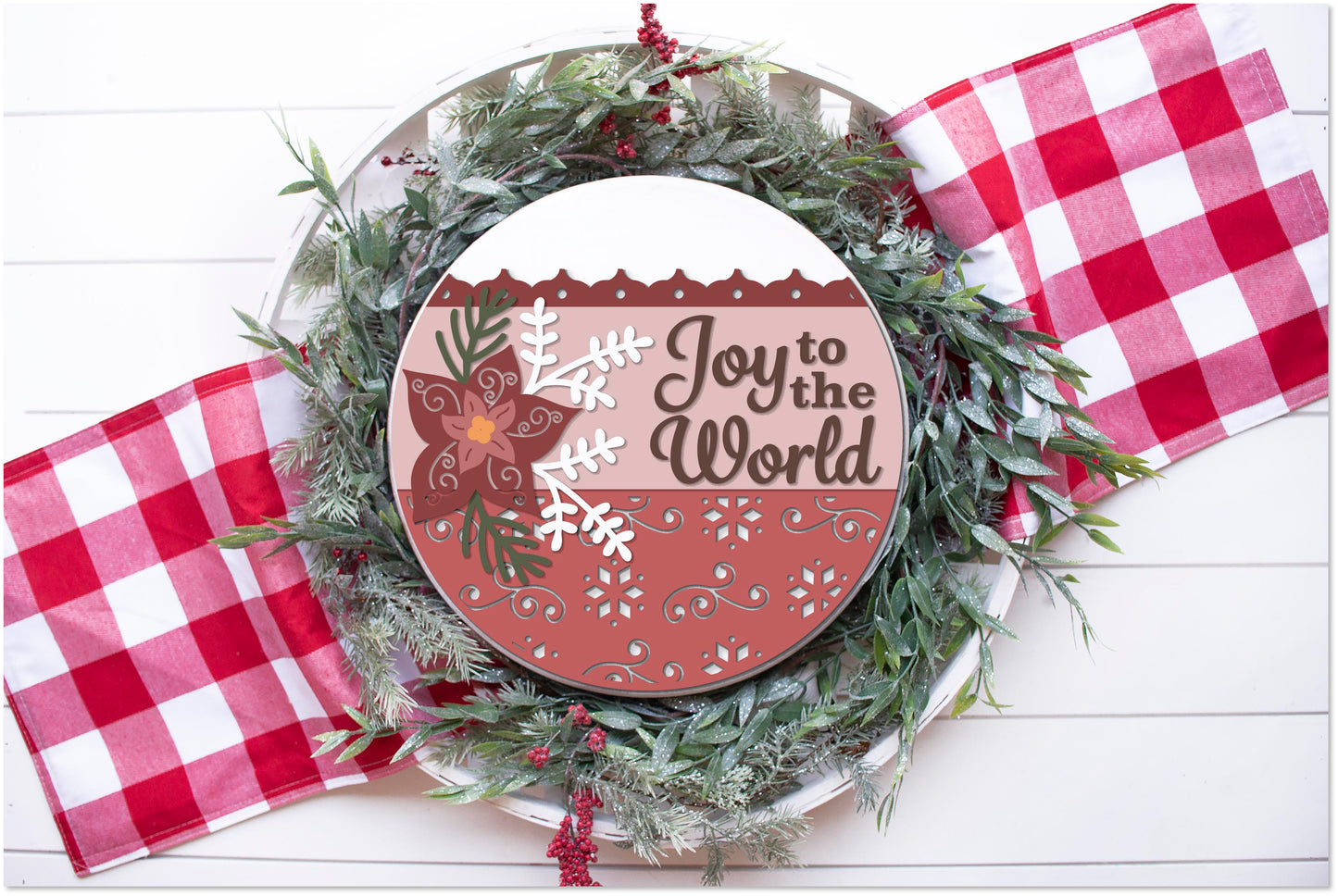 Joy to the world Poinsettia Christmas door sign