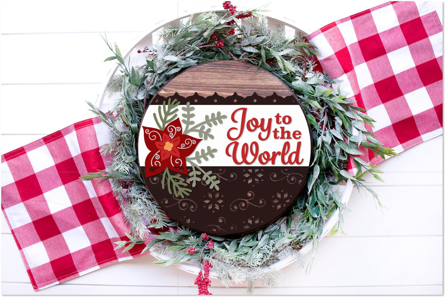 Joy to the world Poinsettia Christmas door sign
