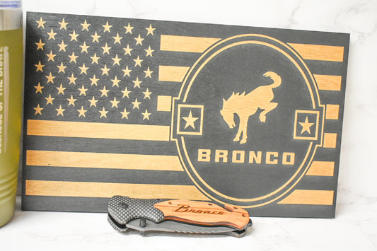 Bronco flag plaque