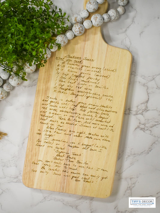 Engraved recipe cutting board