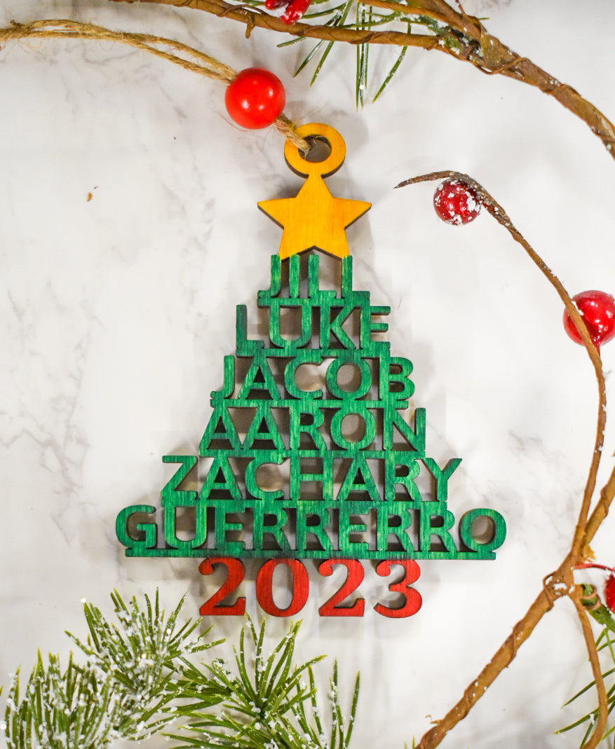 Family name Christmas tree ornament