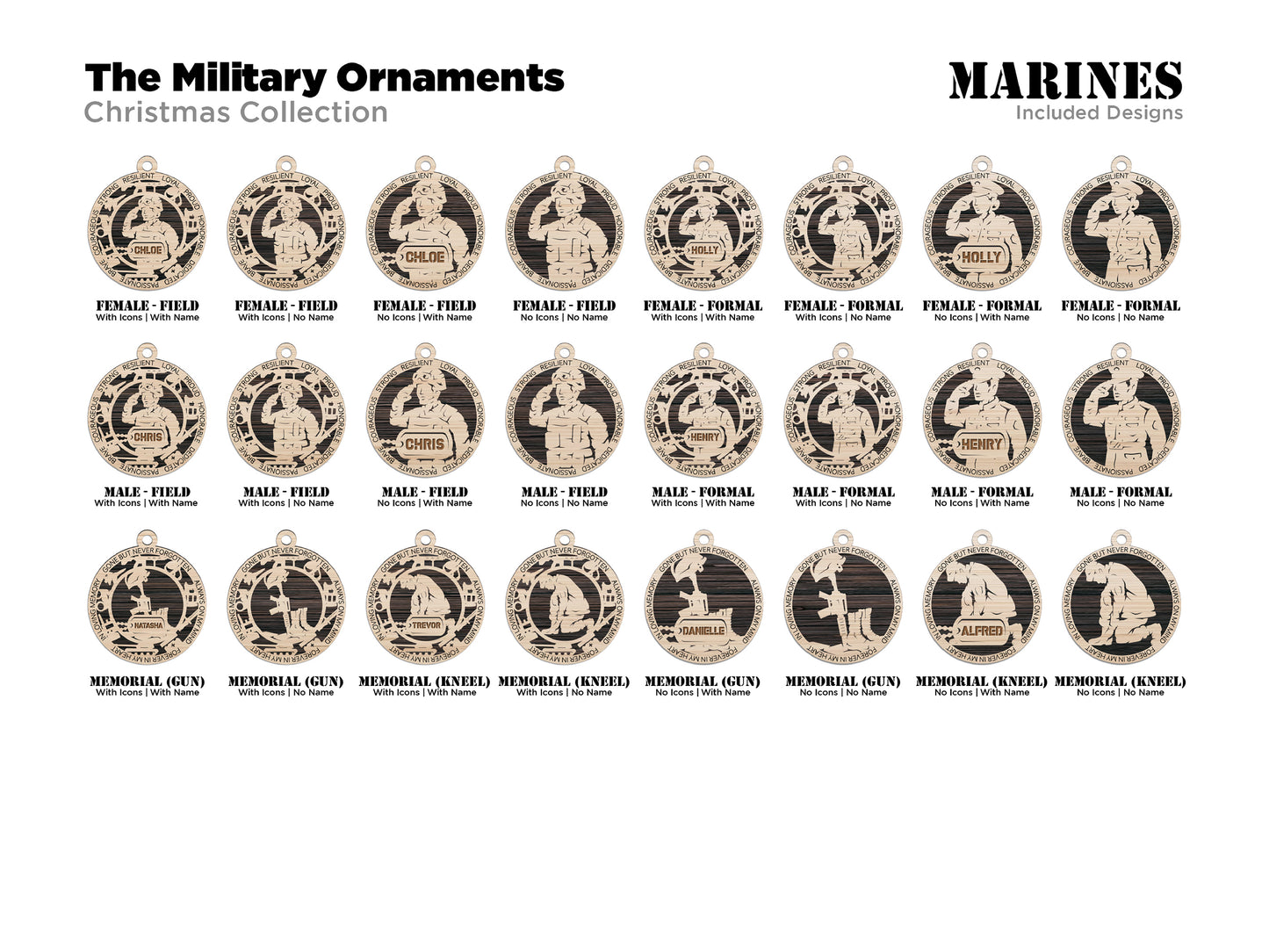 Marine Corp style ornaments