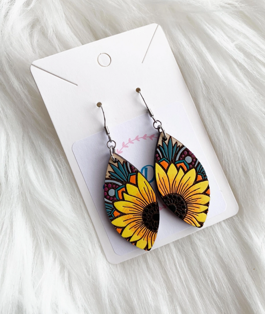 Hand painted sunflower earrings