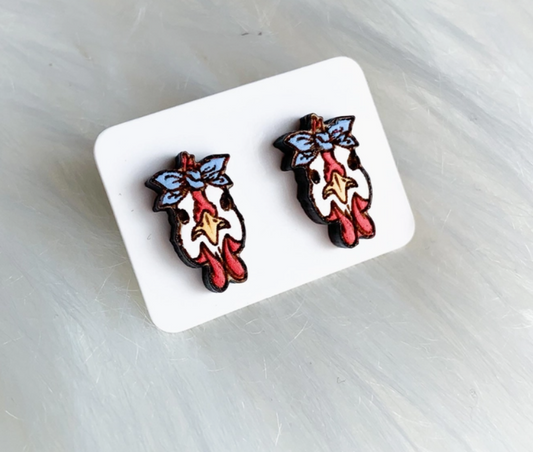 Hand painted Chicken with bandana earrings