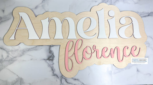 Large wooden name wall sign