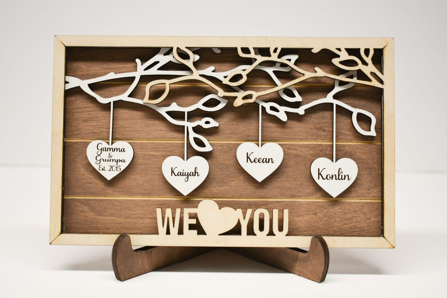 Family tree with hanging hearts