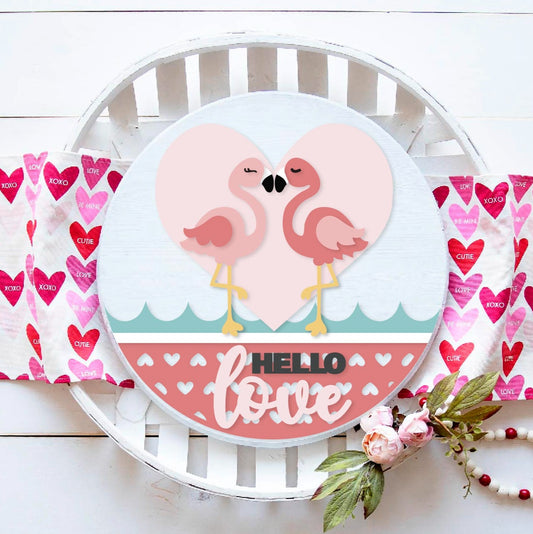 Flamingo Hello love Valentine door sign