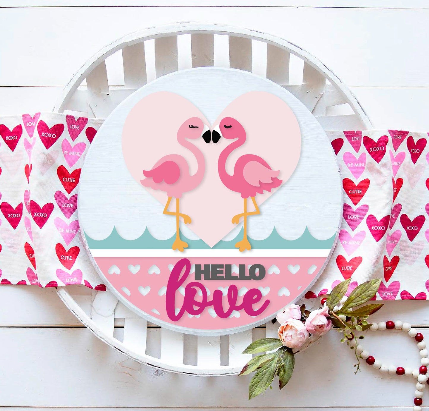 Flamingo Hello love Valentine door sign
