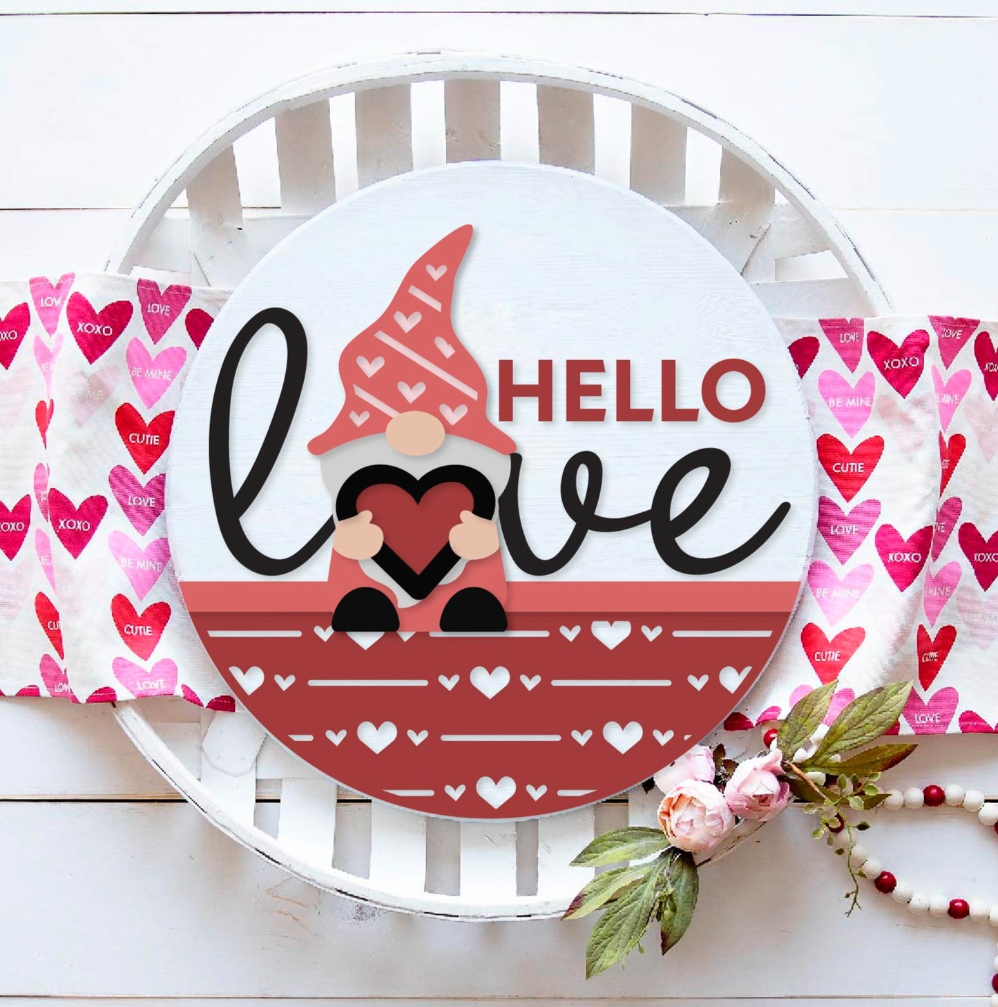 Hello love gnome Valentine door sign