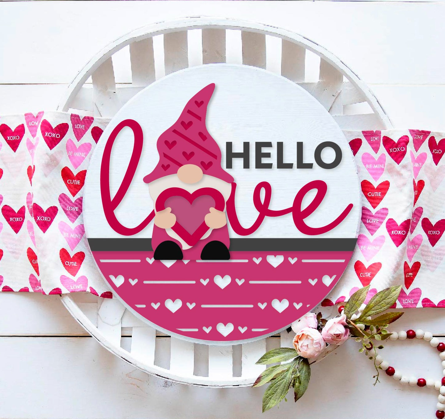 Hello love gnome Valentine door sign