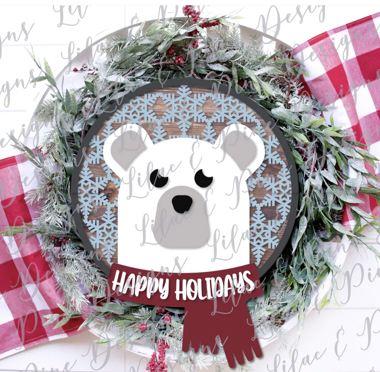 Happy Holidays with bear door sign