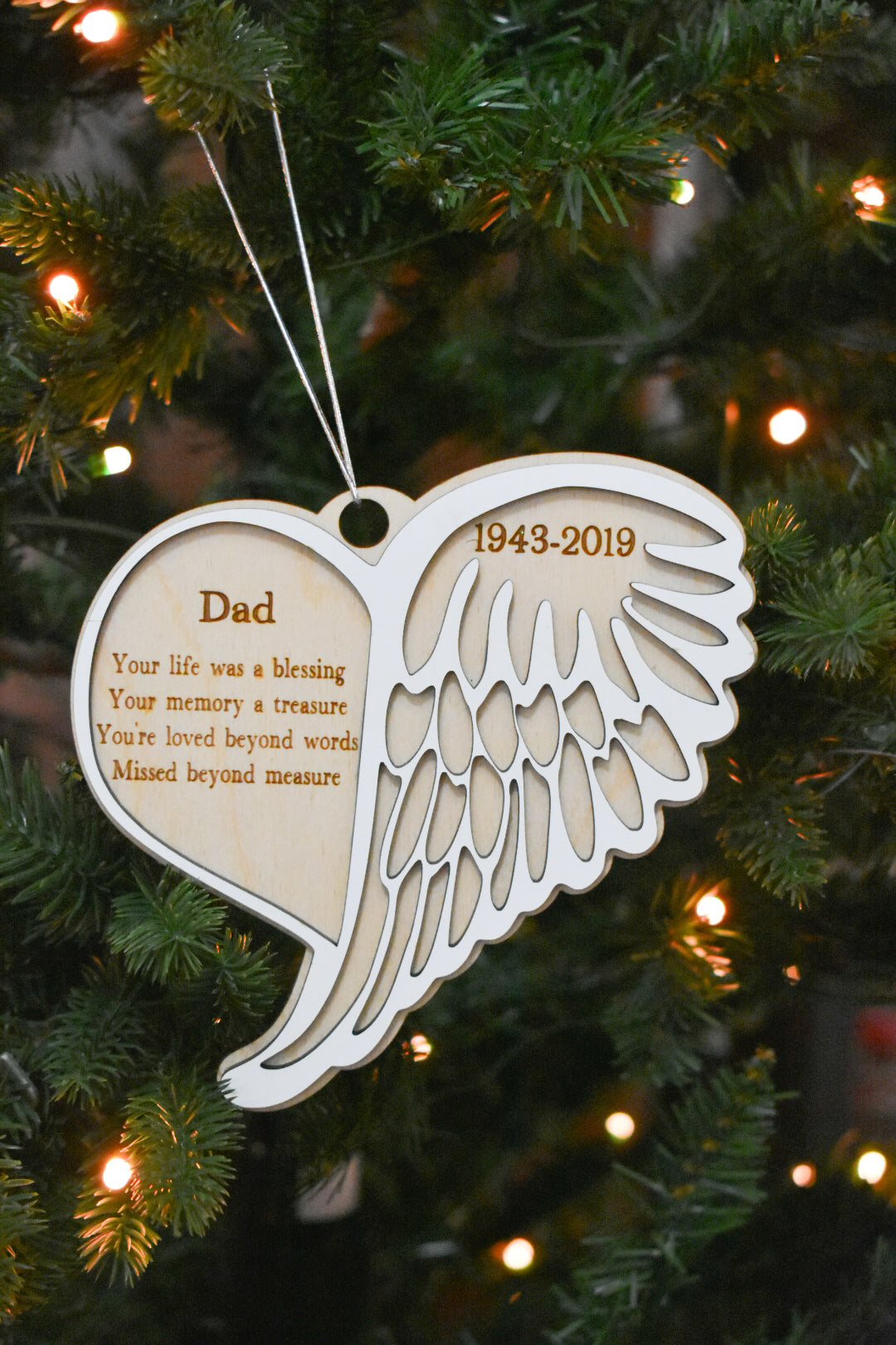 Heart angel wing memorial ornament