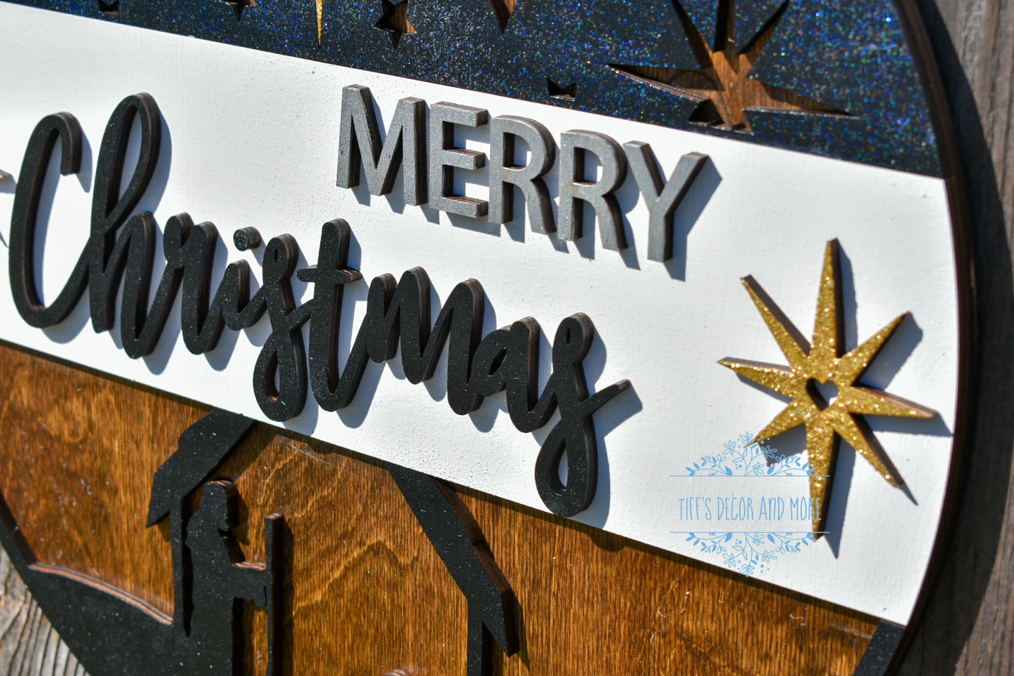 Merry Christmas with Nativity style scene door sign