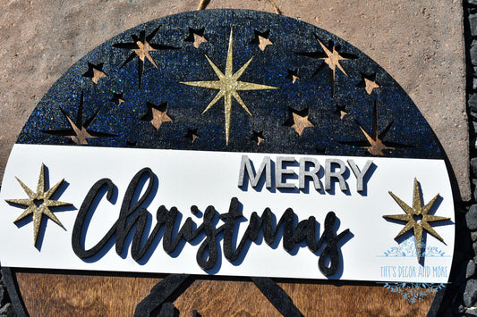 Merry Christmas with Nativity style scene door sign